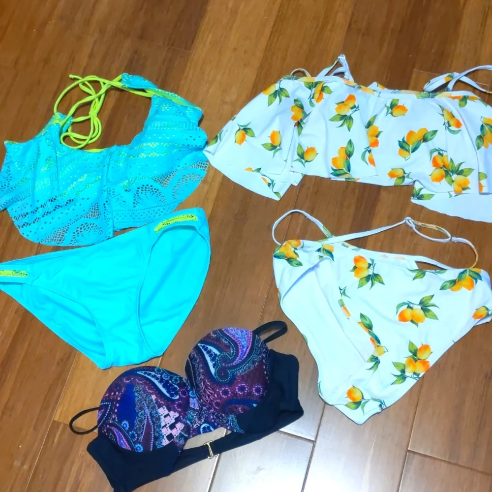 Swimsuit Pieces Bundle Size Medium Floral Paisley Neon - Picture 2 of 9